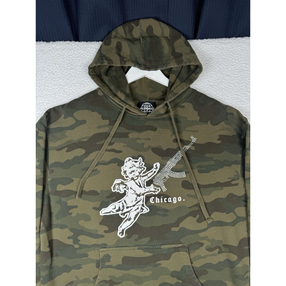 Vintage ALBRACCI Camo Hoodie Chicago Angel  - Men's Large